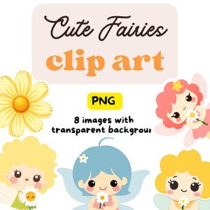 Collection de cliparts fées lunatiques - personnages de dessins animés mignons, fleurs, papillons et éléments de célébration à télécharger immédiatement