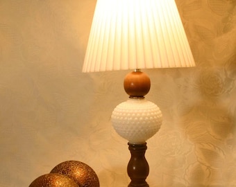 White Glass Hobnail Table Lamp, Fenton Style Milk Glass Boudoir Table Lamp, Housewarming Gift, Nursery or Vintage Accent Lamp, Shower Gift