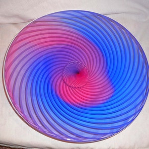 Art Glass Round Platter, Spiral Designed Art Deco Plate, Blown Glass Serving Plate, Red, White Blue Hand Blown Glass Plate, Wedding gift