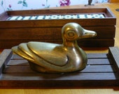 Vintage Cardinal Domino Full Set in Wood Box, with Brass Duck, trinket box, jewelry box, Free Shipping