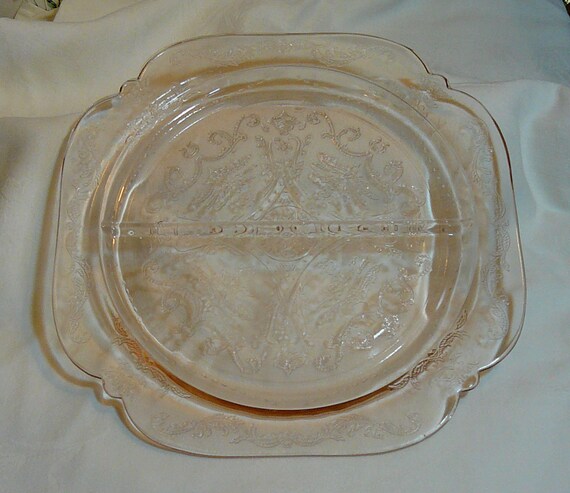Pink Depression Glass Divided Plate Madrid Pattern Lace Etsy