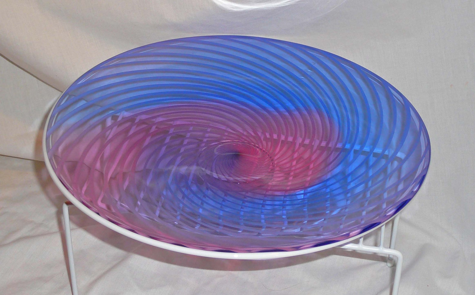 Art Glass Round Platter, Spiral Designed Art Deco Plate, Blown Glass