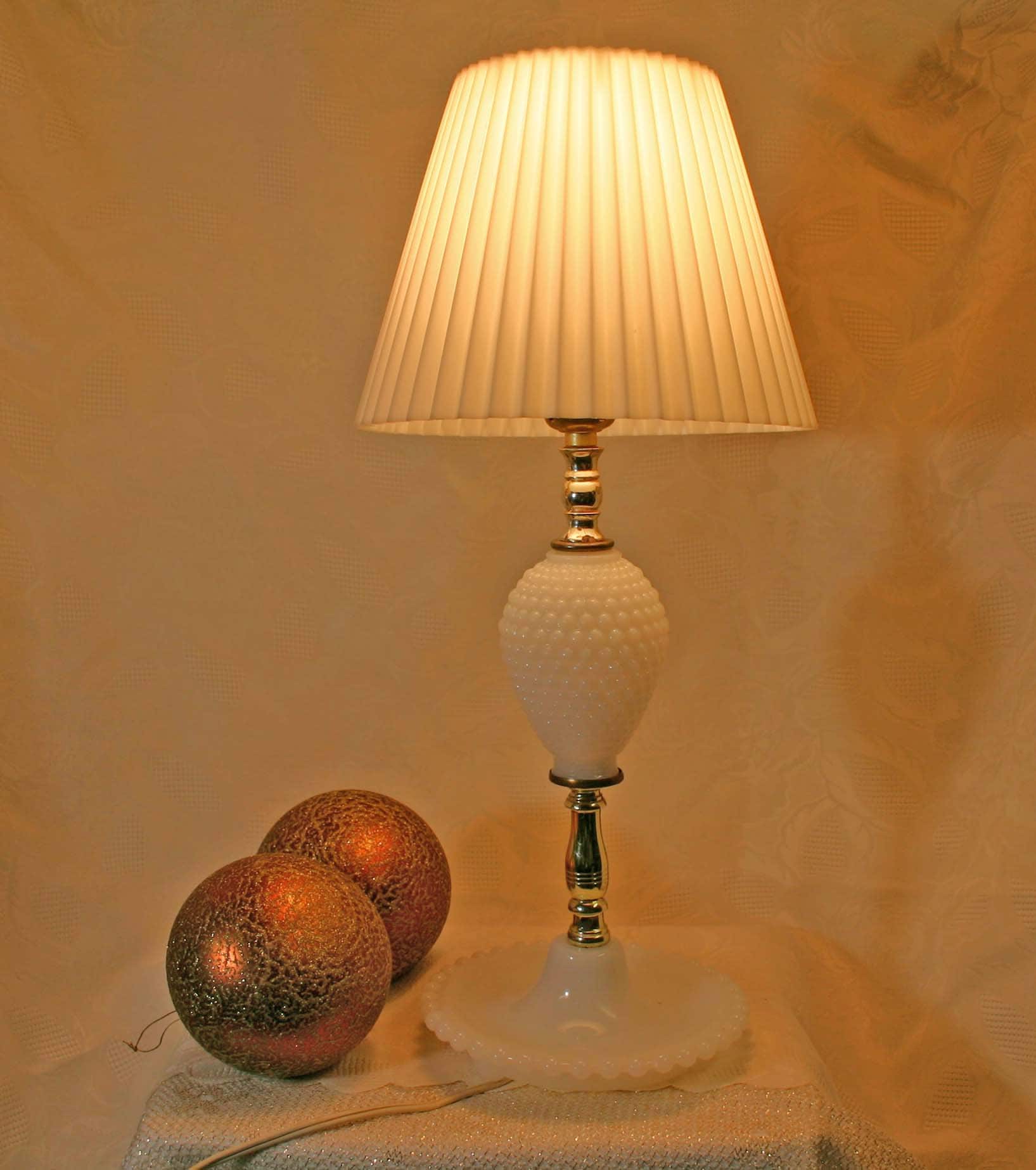 White, Milk Glass Vintage Lamp, Fenton Hobnail Style, Bedroom or Nursery Lamp, Housewarming Gift, Birthday Gift, Shower Gift, Wedding Gift