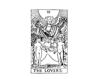 The Lovers, Rider-Waite Digital PDF + PNG Download,  Rider-Waite Tarot Card, Vintage Tarot Png