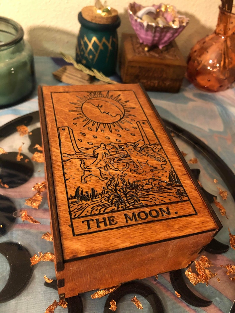 Tarot Box Moon Tarot Card Box Stash Box Handmade Wooden Etsy