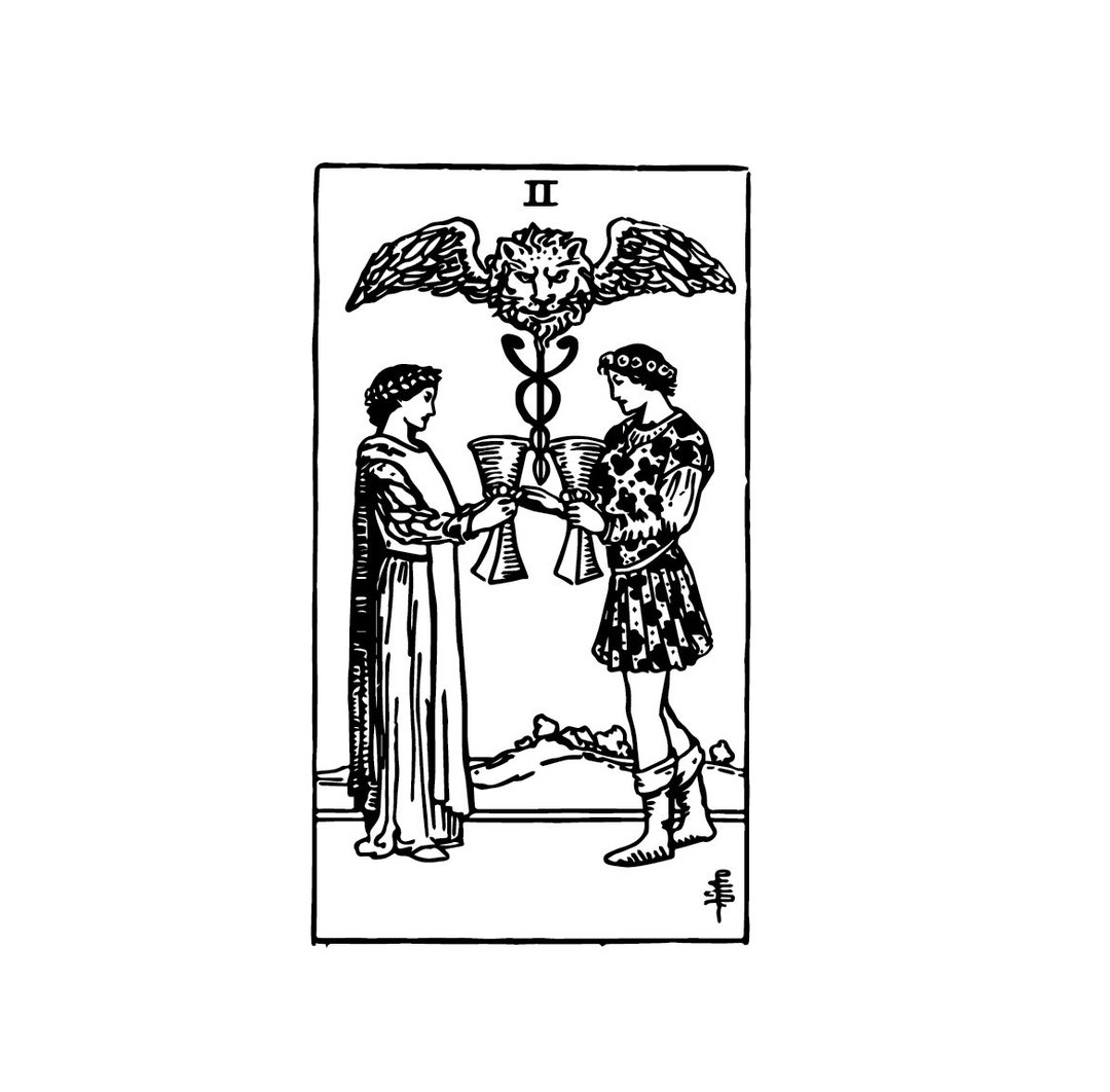 2 of Cups, Riderwaite Digital PDF PNG Download, Riderwaite Tarot Card