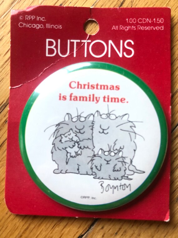 Vintage Boynton Christmas is Family Time Pin Cat … - image 1