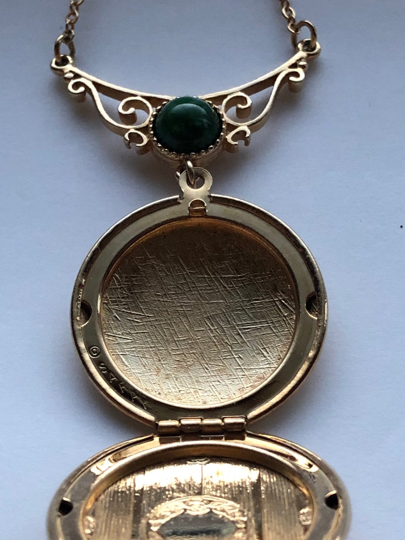Lady Coventry Vintage Gold Tone Locket with Green Stone Pendant Necklace