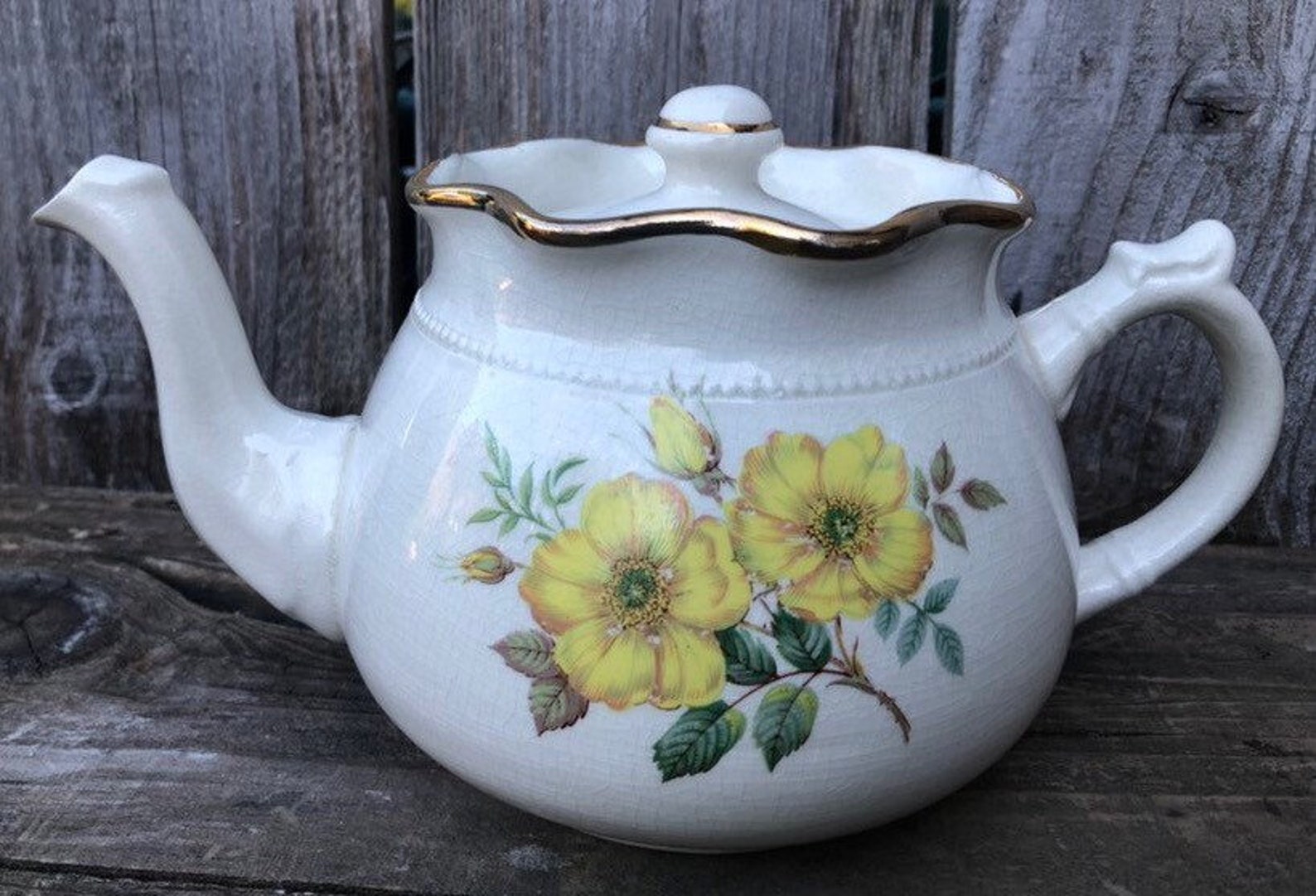 Arthur Wood Son England Vintage Teapot Scalloped Edge Yellow Etsy