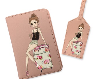 Travel Bag Passport Holder Luggage Tag Travel Set Cute Girl Passport Cover Summer Bag Tag Wallet Best Gift For Her Document Holder CL6283
