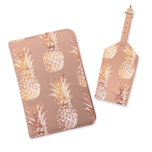 Pineapple Passport Holder Luggage Tag Travel Set Fruits Passport Cover Summer Bag Tag Golden Travel Wallet Best Gift Document Holder CL6302