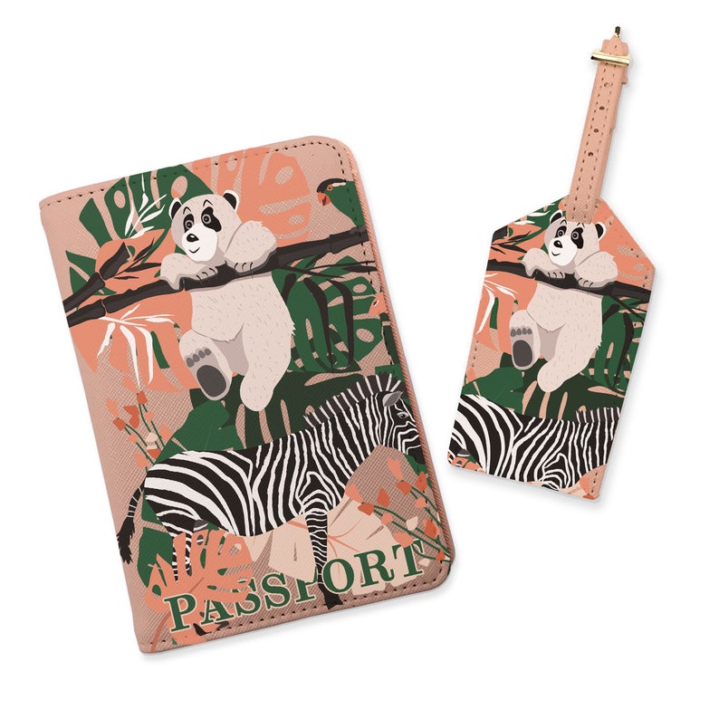 Tropical Passport Holder Luggage Tag Travel Set Panda Passport Cover Summer Bag Tag Leaves Travel Wallet Best Gift Document Holder CL6315