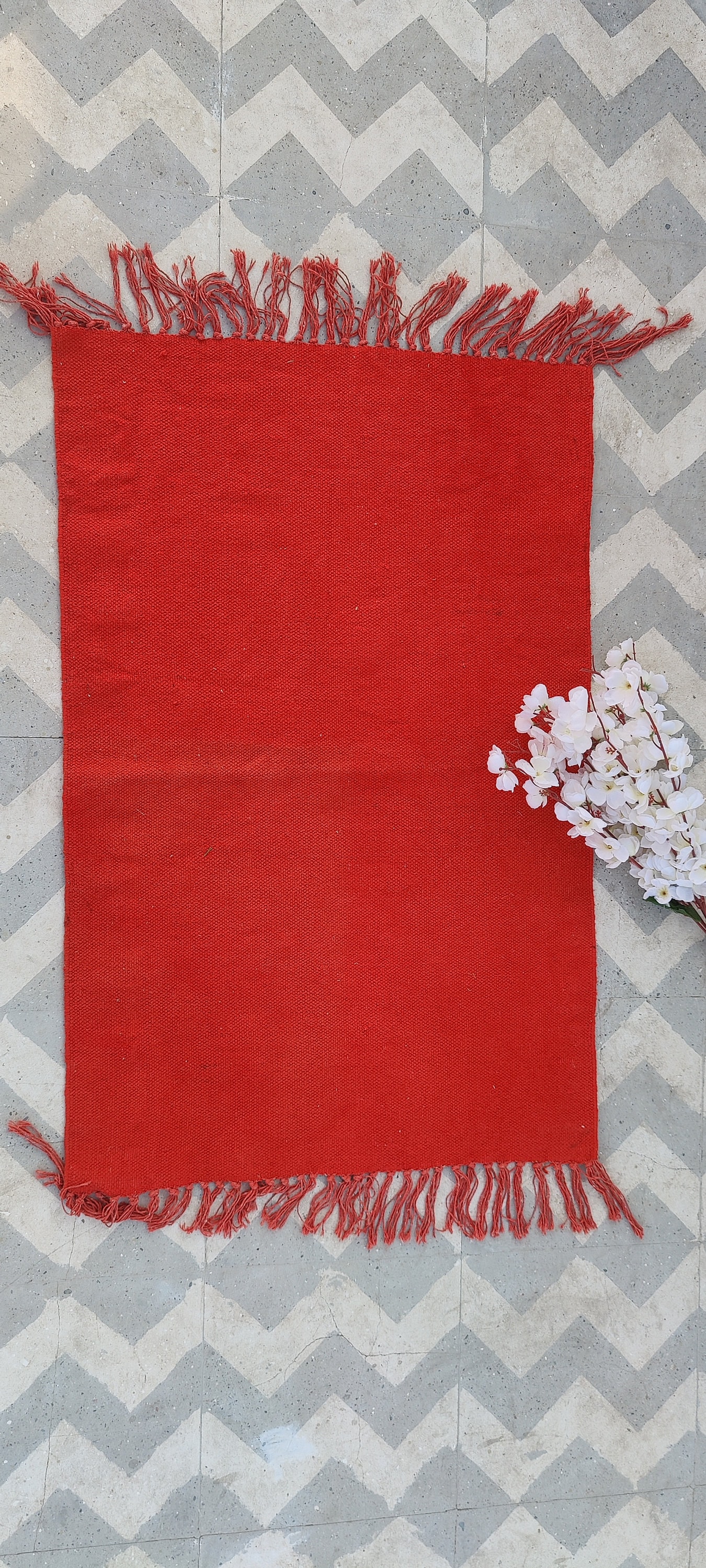 Handwoven Cotton Area Rug: Bohemian Red Accent Rug - Etsy