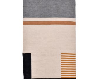 Ręcznie tkany bawełniany kilim – nowoczesny, płasko tkany, geometryczny, neutralny dywan