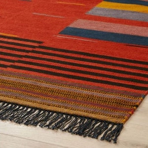 5x7,6x9,8x10,9x12 prachtige Indiase rode katoenen kelimtapijten, Navajo-vloerkleed, kelim Dhurrie, boho-katoen kleurrijke tapijten, grote tapijten