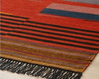 5x7,6x9,8x10,9x12 Beautiful Indian Red Cotton Kilim Rugs, Navajo Area Rug, Kilim Dhurrie, Bohemian Cotton Colorful Carpets, Area large Rugs