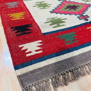 Wool Jute Rug For Living / Dinning Room 7x10 ft Handwoven navajo Kilim Rugs