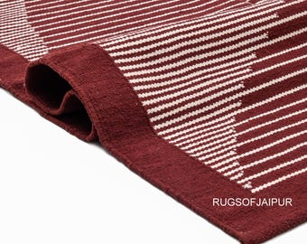 Area Fish Pattern Rug Handwoven Cotton Kilim – Geometric Maroon Flatweave Rug