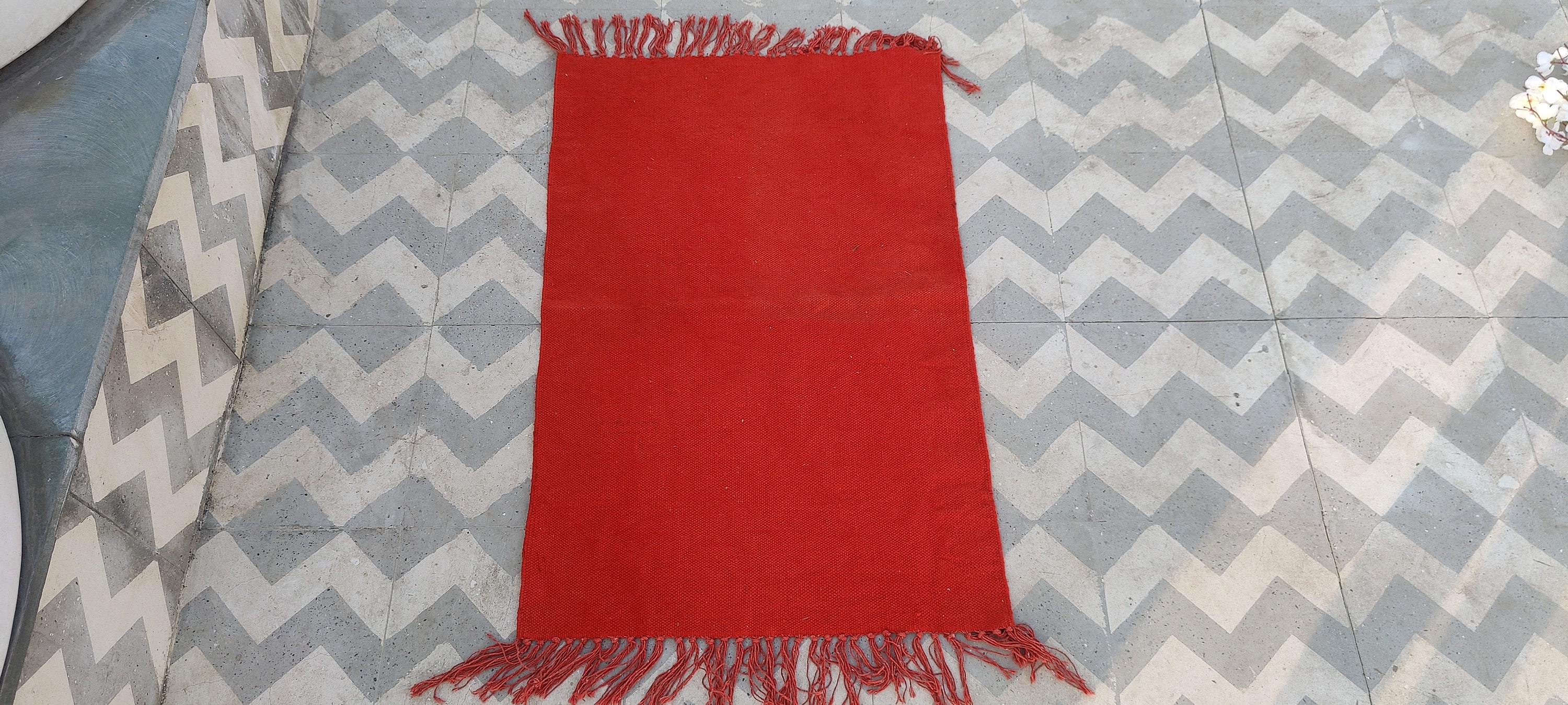Handwoven Cotton Area Rug: Bohemian Red Accent Rug - Etsy