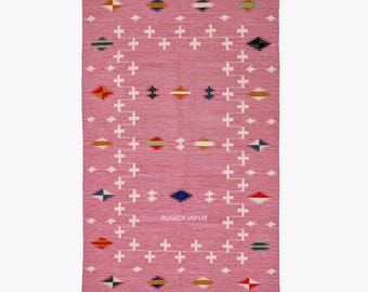 Handwoven Cotton Kilim Rug - Mixed Geometric Pattern Area Rug -Large Flatweave Tribal Carpet -Multi-Color Boho Decor -Sustainable Cotton Rug