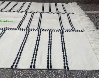Beautiful Cotton White Colour Dhurrie, 6x9,8x10,9x12, Bohemian Rug, Navazo Rug, Aztec Rug, Kilim Area Rug, Cotton Dhurrie, Braided Rugs.