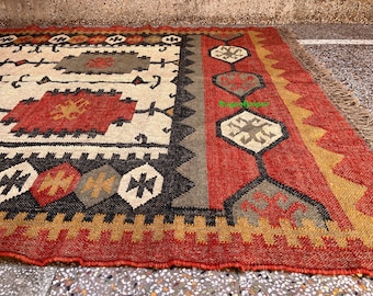 Alfombra de yute y lana tejida a mano: alfombra reversible del suroeste