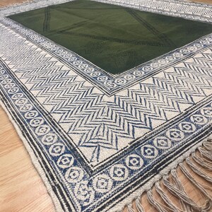 7x10, 9x12, 10x10, 12x15 Handwoven Cotton RJVIAT Indian Hand Block Print Carpet Rugs Blue White Geometric Pattern Wholesale Rug Runner
