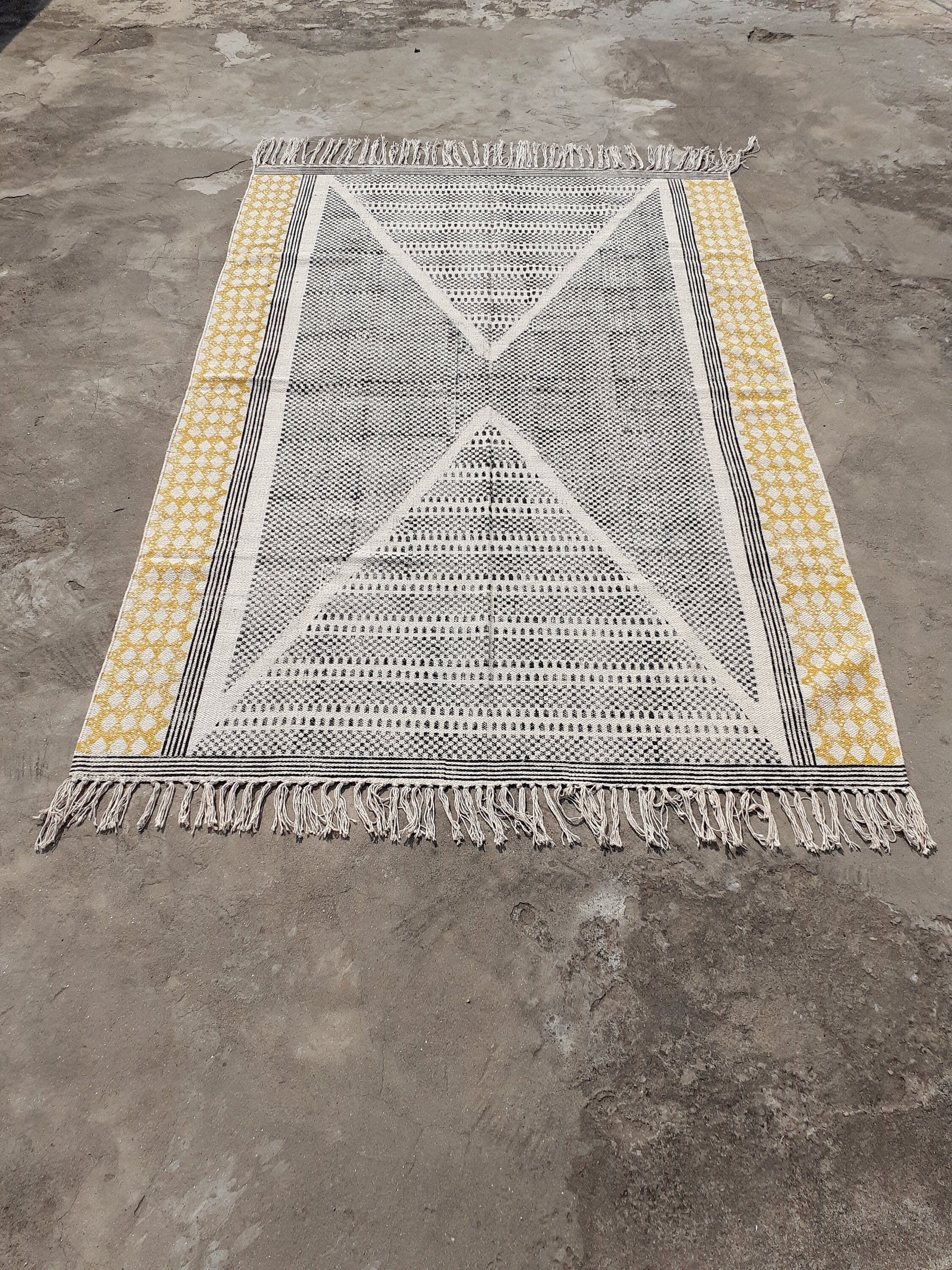 Block Printed Dhurrie Bedroom Runner Modern Rug Large Rug Indian Cotton Rug Floor Area Rug 2x3,3x5,4x6,5x8,6x9,8x10 Feet Living Room