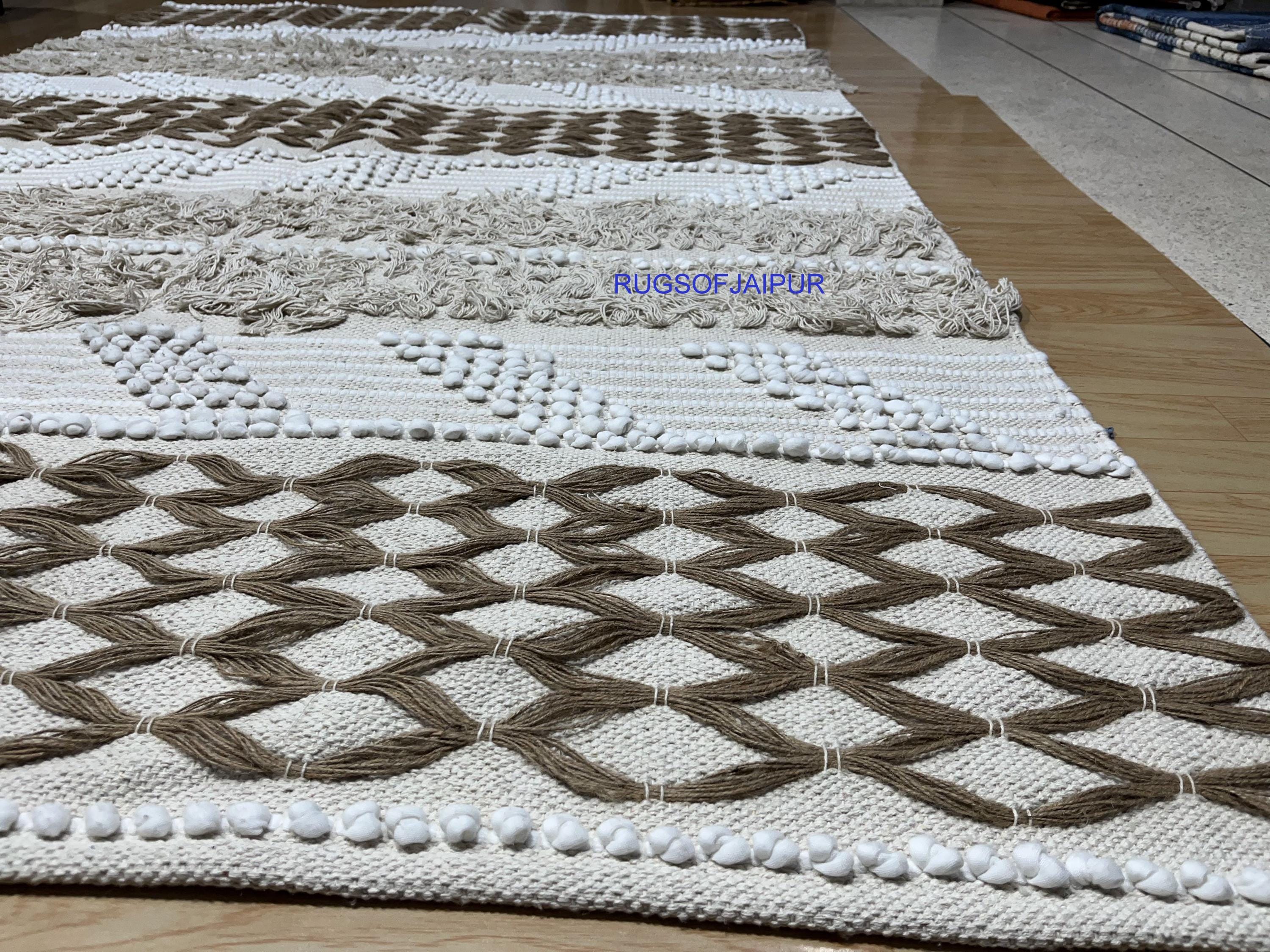 5x7, 6x9, 8x10, 9x12 Indian Cotton Kilim Hand Tufted Jute and Cotton Threads Rugs, Navajo Rug, Dhurrie Bohemian  Area large Rug Runner