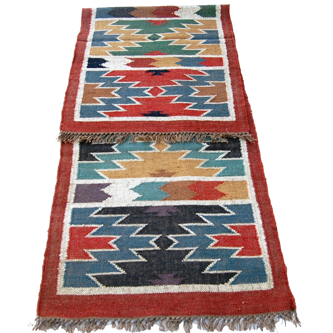 2x18 Rug Runners Wool Jute Hallway Home Decor Reversible Boho Etsy