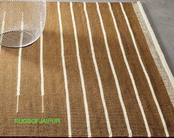Indian 8x10 Bohemian Eco Friendly Cotton Rug, Living Area Room Rug, Kitchen And bedroom Decor Rug, Cotton Area Rug, Brown Cotton Rug 6x9,5x7