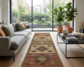 Handmade Wool Jute Stair Runner Rug: Southwestern Woven Area Rug