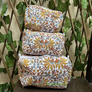 Lot de 3 trousses de maquillage, trousse de toilette en coton, trousses de toilette matelassées, trousse à cosmétiques indienne, trousse à main RJVIAT - Livraison gratuite