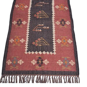 Sangria Red Wool Jute Kilim Rug: Handwoven Bohemian Flatweave (3x5 ft)