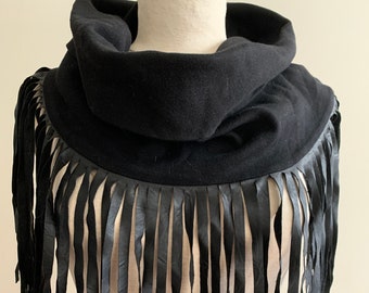 One-Of-A-Kind Black Fringe Cowl Neck Scarf