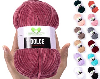 MeriWoolArt Chenille yarn for knitting - 100g and 120m velvet wool - fluffy polyester knitting yarn for amigurumi pillows blankets gifts