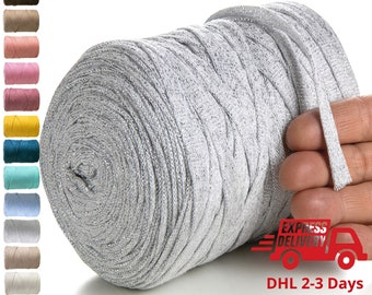 MeriWoolArt Hilo de Camiseta 10mm - 125m Hilo de Algodón Brillante - Cuerda de Cinta de Algodón - Hilo Textil de Algodón Reciclado Oeko-Tex - Para Manualidades DIY