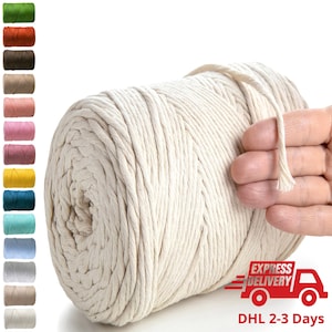 MeriWoolArt Macrame Cord 4mm 225m - Macrame Yarn - Single Twist Macrame String - Oeko-Tex 100% Recycled Cotton - For DIY Macrame Crafts