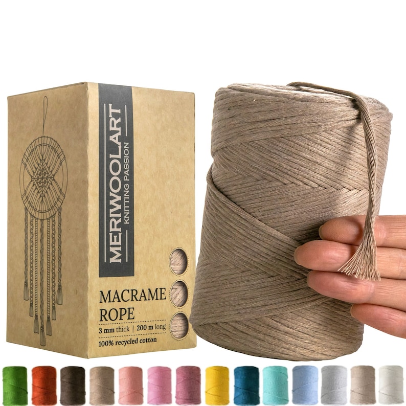 MeriWoolArt - Corde Macramé Naturel 4 Mm - 75 M De Fil Coton Recyclé Et Viscose, Pour Attrape-rêves, Déco Murale, DIY