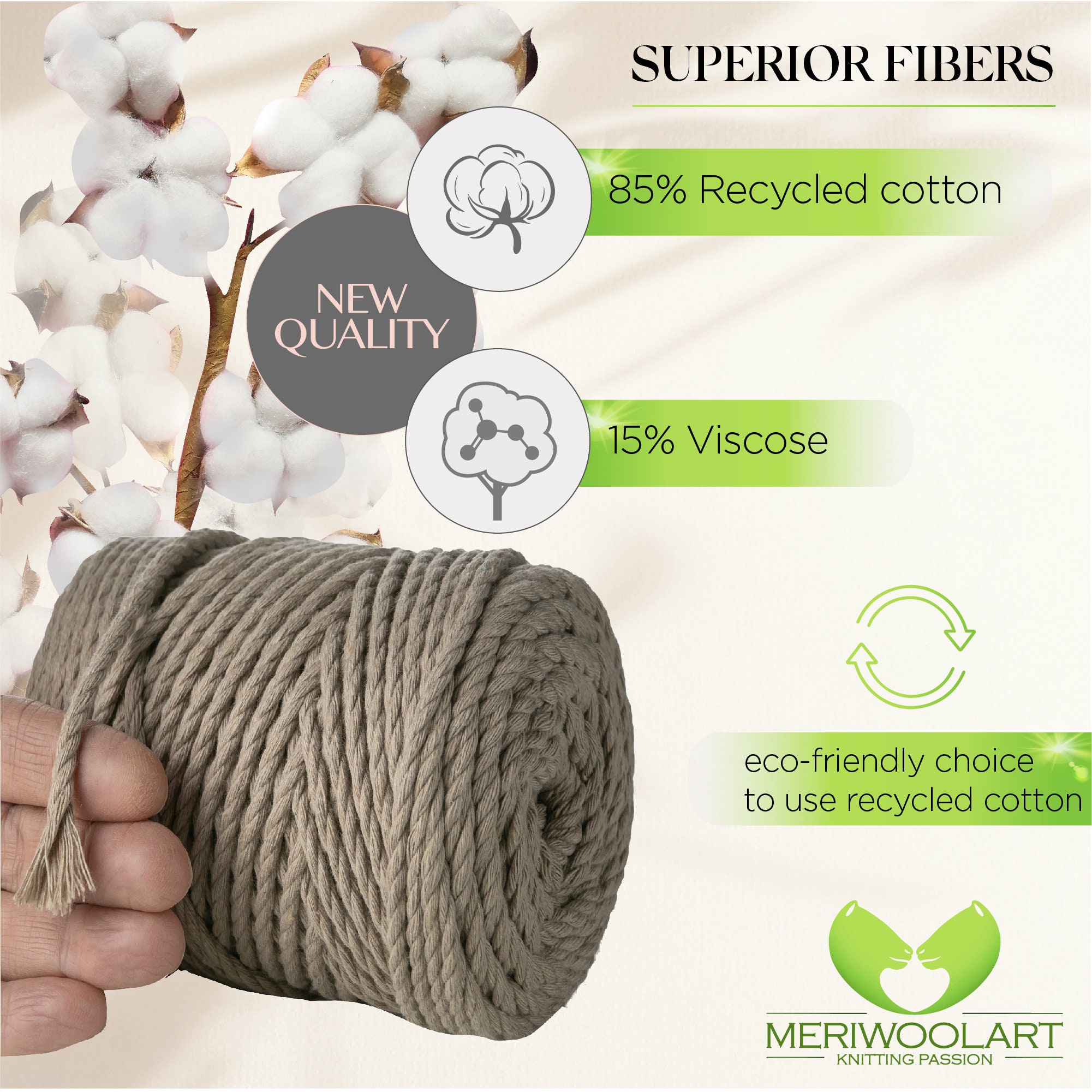 Corde Macramé Naturel 4 Mm – 75 M De Fil Coton Recyclé Et Viscose, Idéal Attrape-rêves Et Déco Boho