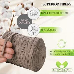 MeriWoolArt Baumwollgarn 10 mm 150 m T-Shirt-Garn Baumwollbandschnur Öko-Tex 100 % recycelte Baumwolle für Heimwerkerarbeiten Bild 6