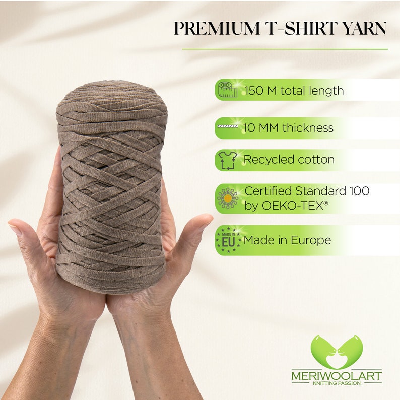 MeriWoolArt Baumwollgarn 10 mm 150 m T-Shirt-Garn Baumwollbandschnur Öko-Tex 100 % recycelte Baumwolle für Heimwerkerarbeiten Bild 5