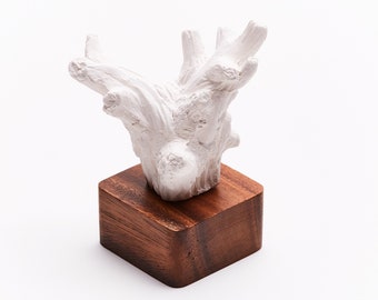 Sculpture, made of wood and ceramic, tree branch, decoration item, handmade, height 11.5 cm, width 7.5 cm. BY ANOQ