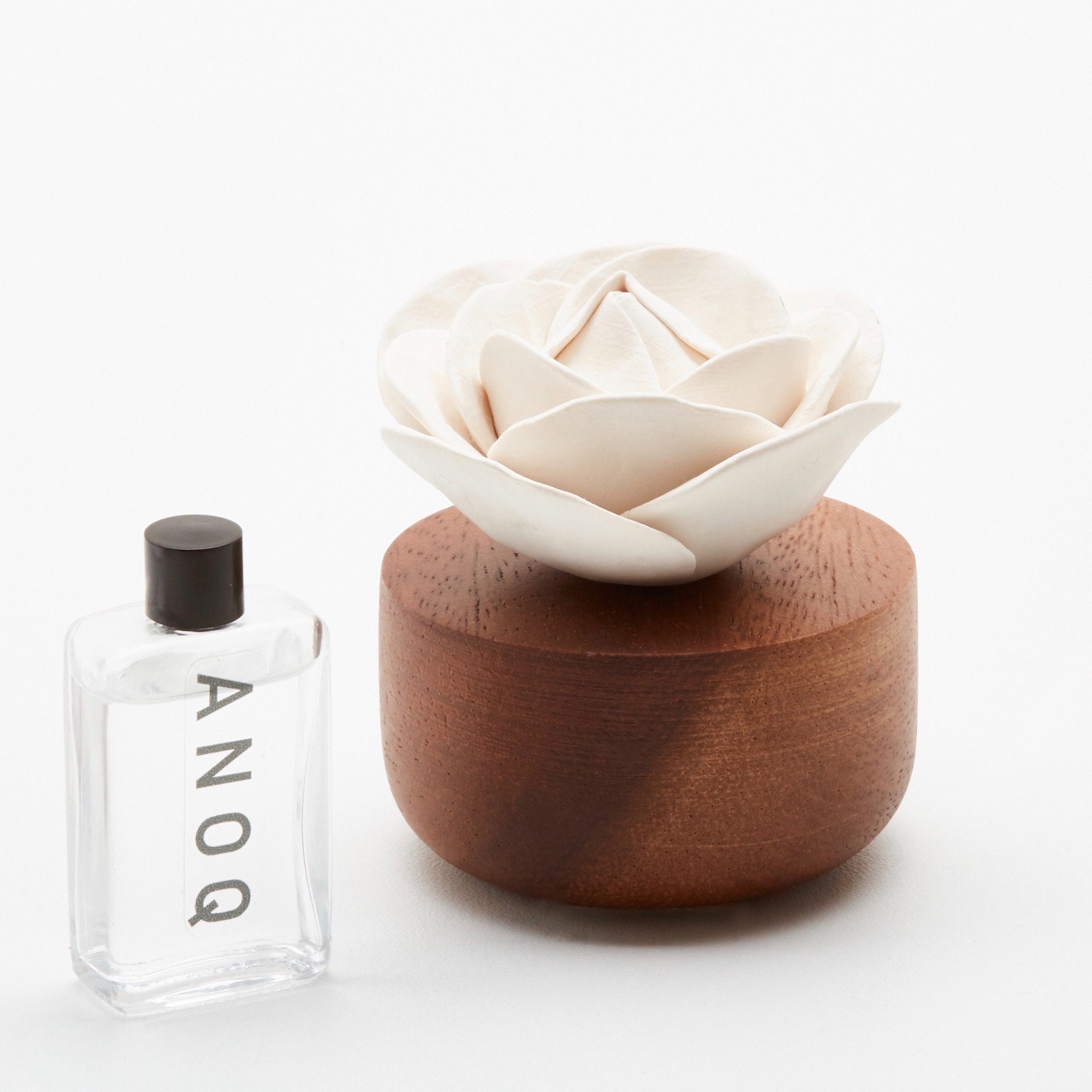 Oil Diffuser, Made of White Porcelain and Acacia Wood, Rose Flower Design  Use With Essential Oils or Home Perfume. Aromatherapy . BY ANOQ 