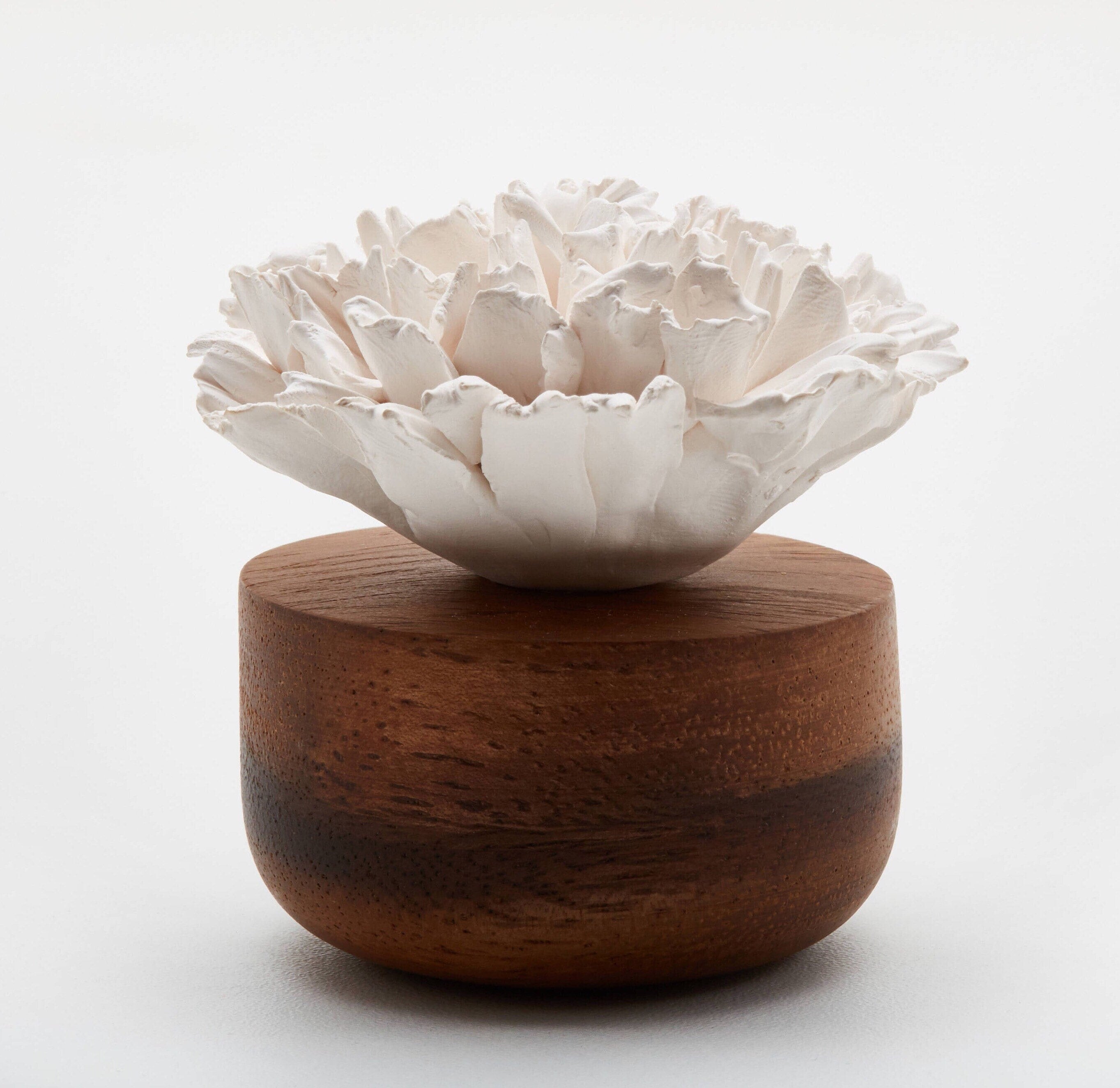 Diffuseur Huiles Essentielles, Fleur Oeillet en Porcelaine Base Bois, Pour Huile Essentielle et Parf