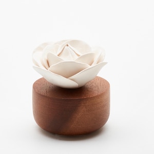 Home Perfume diffuser- White porcelain and natural wood-Rose flower design-Essential oil diffuser - Aromatherapy - Gift From France.