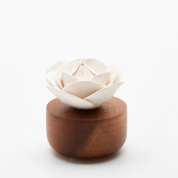 Perfume Diffuser White Porcelain And Acacia Wood Rose Flower Design Essential Oil Diffuser Natural Organic Aromatherapy Fresh By Anoq