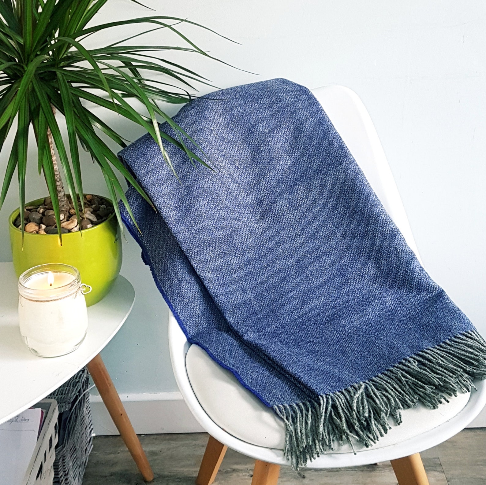 Eco Friendly Wool Blanket Pale Blue Herringbone Throw Etsy