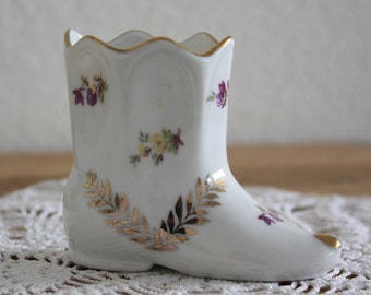 Vase à chaussures victorien en porcelaine, style cottage, vase à chaussures vintage de pays français romantique, peint à la main