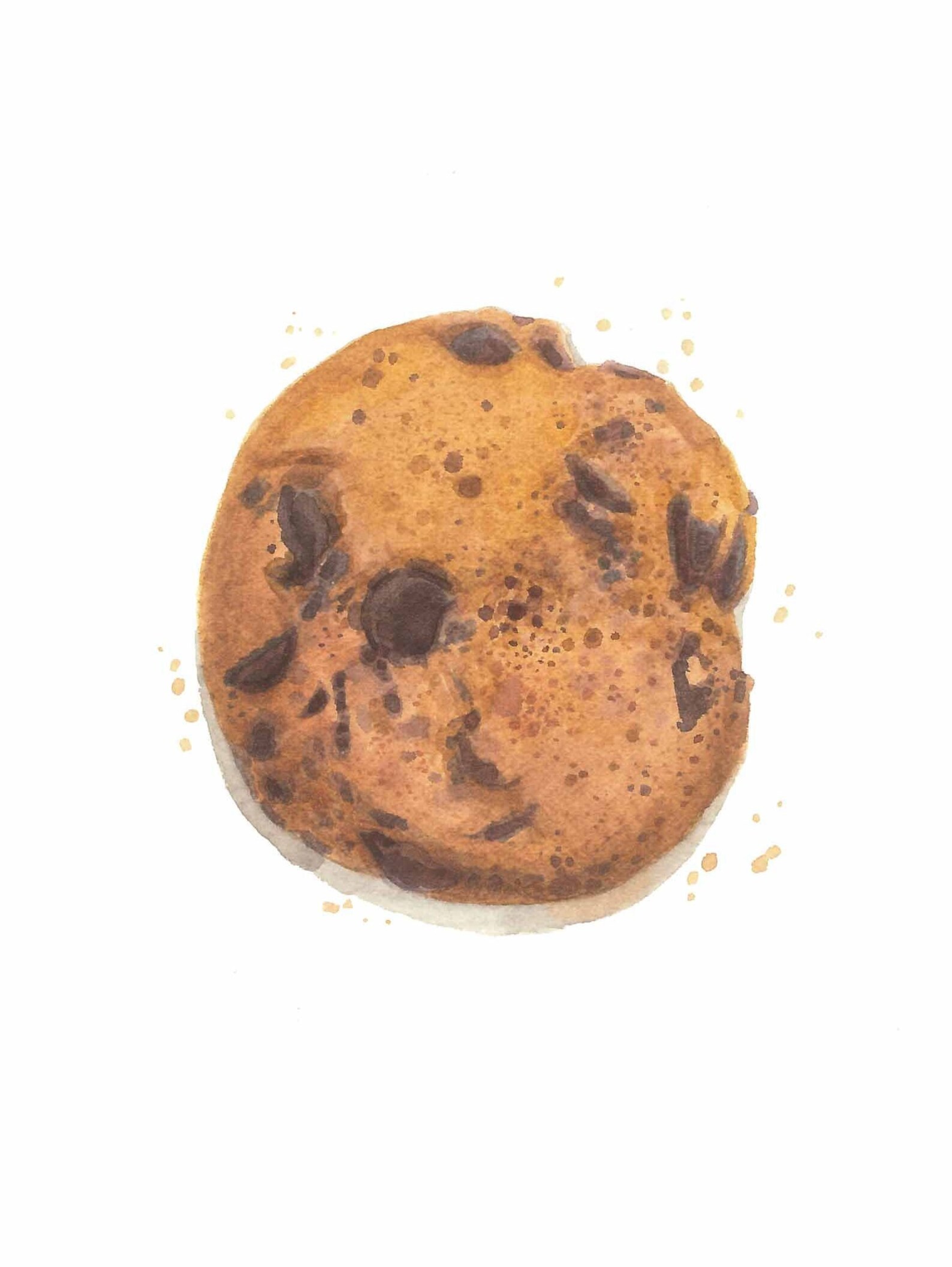 Chocolate Chip Cookie Art Printable 5x7 / Food Illustration Etsy